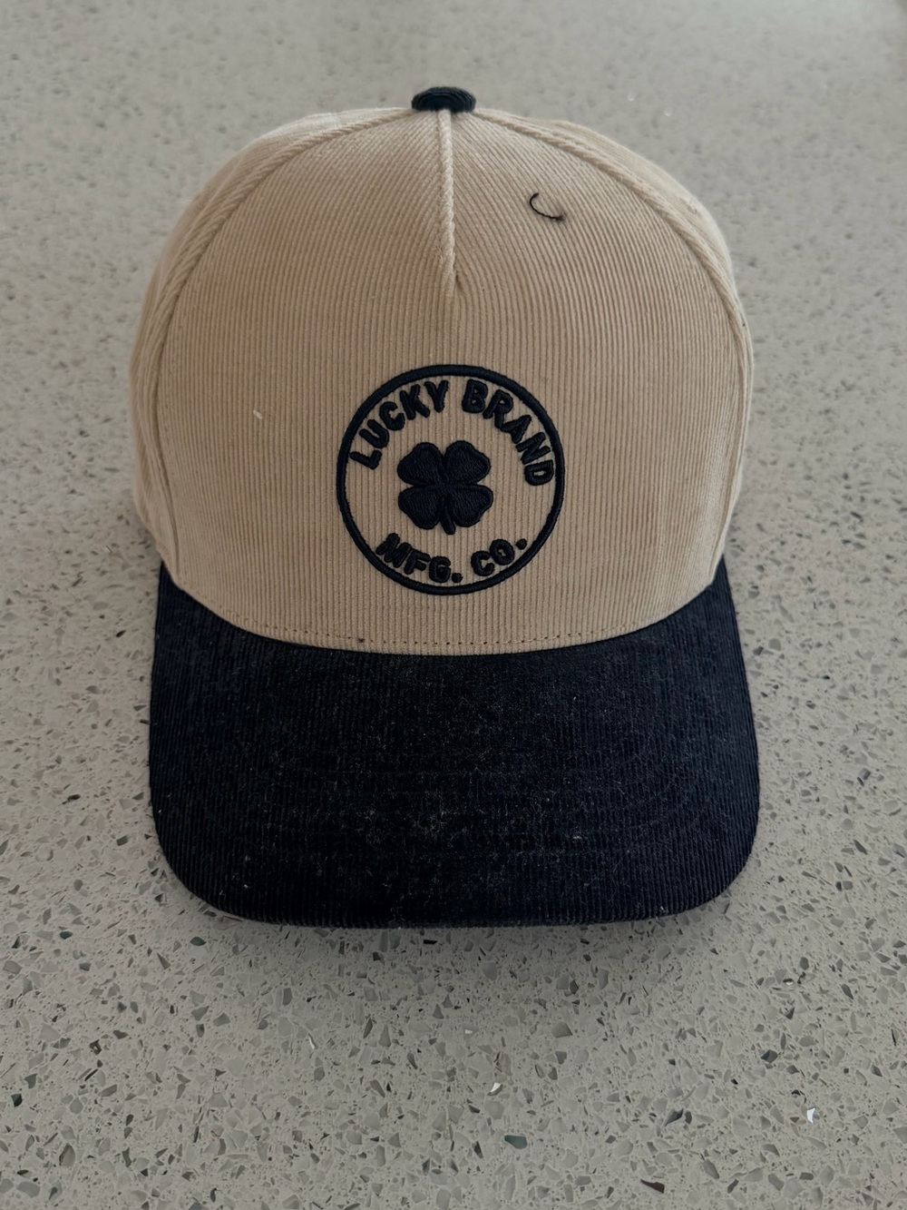 Lucky Brand Beige and Black Corduroy Logo Cap